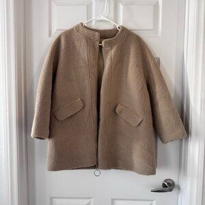 Tan Teddy Sherpa Fleece Zip Jacket Cozy Faux Shearling Coat
